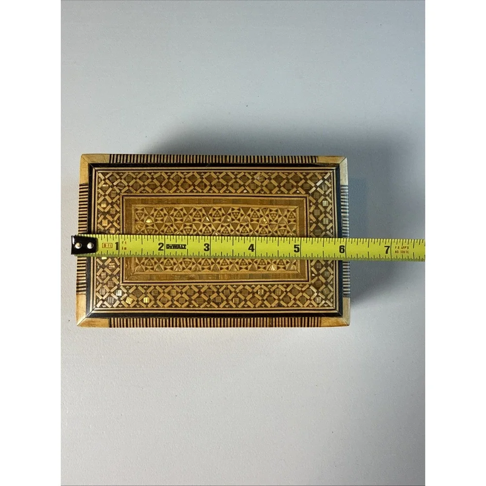 Vintage Ultra Micro Mosaic Mother Of Pearl Inlay Wooden Rectangle Box